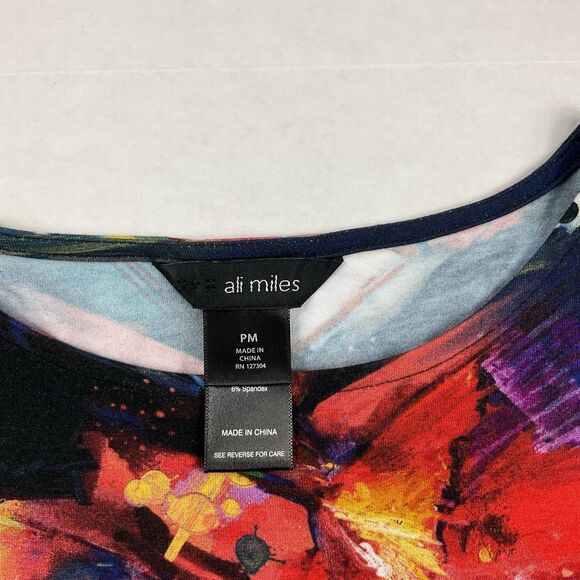 Ali Miles Knit Top Abstract Wearable Art Colorful Casual Blouse 3/4 Sleeve PM - Picture 4 of 10
